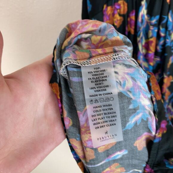 Peruvian Connection S Le Midi Dress Floral Short Sleeve A-Line Fit & Flare Scoop - Picture 5 of 7